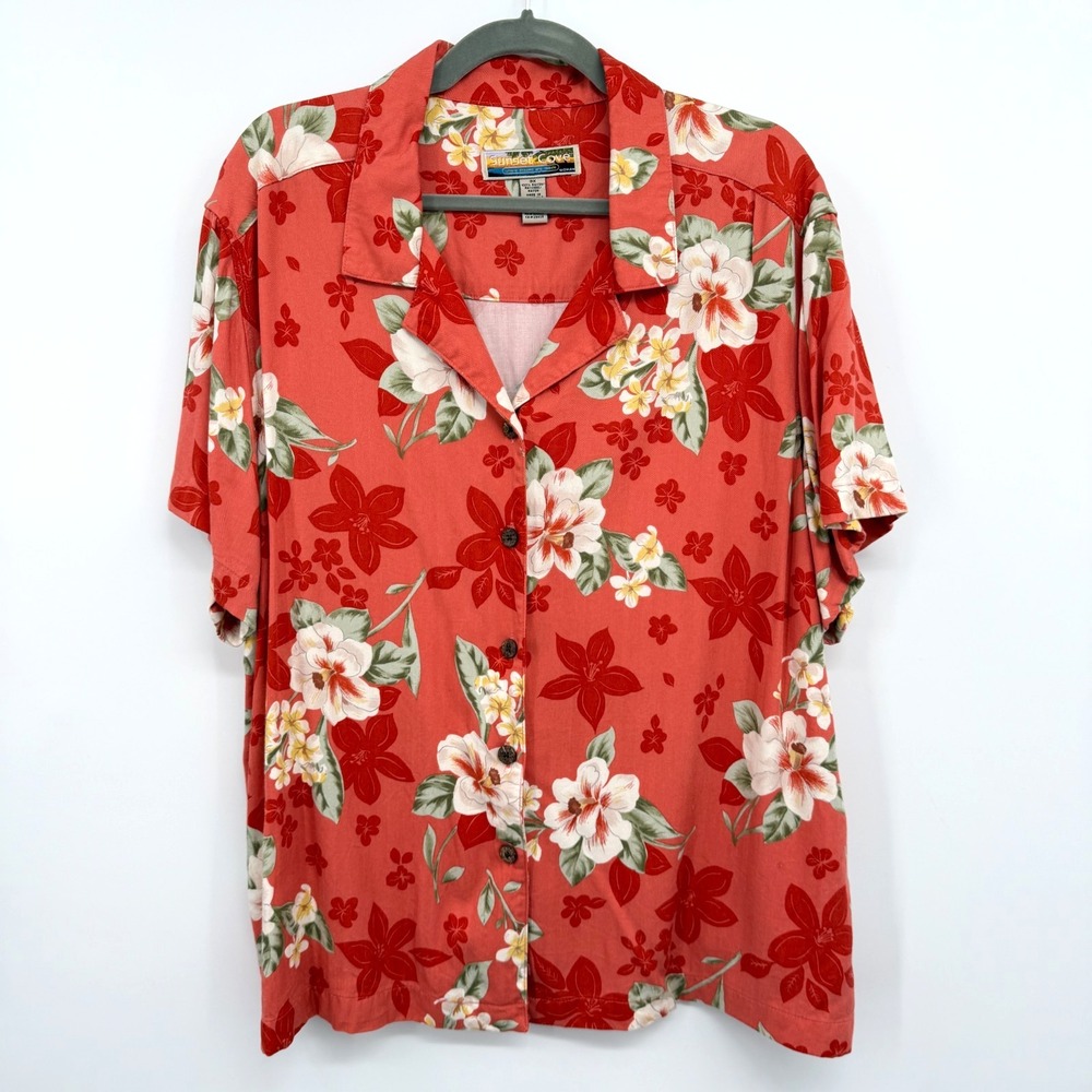 Vintage Sunset Cove Hawaiian Top Shirt Womens Size 3X Beachy Coastal Resort Camp